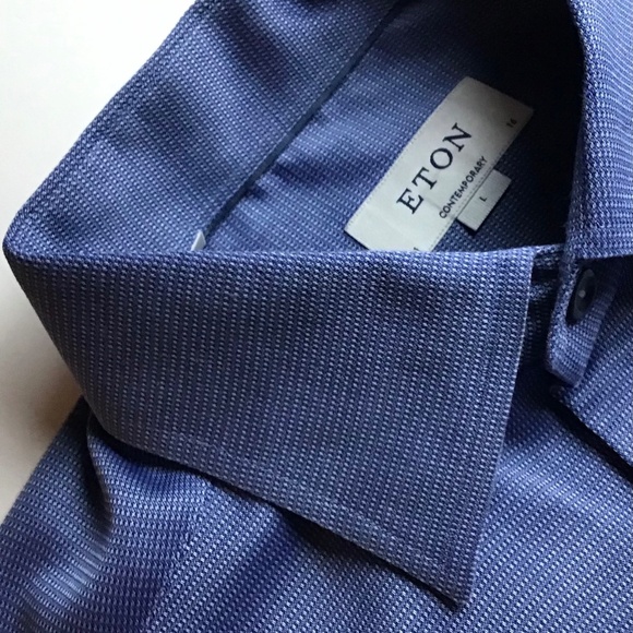 ETON contemporary blue textured  dress cotton shirt Sz 16 made in Estonia 🇪🇪 - Picture 1 of 8